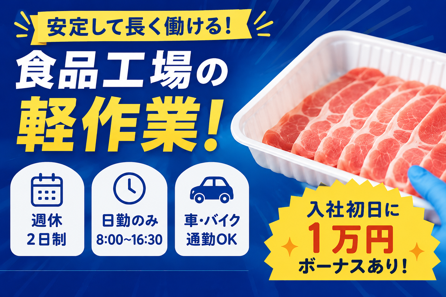 茨木市／時給1370円／日勤／お肉の盛り付け／週休2日／未経験OK／日払いOK イメージ2