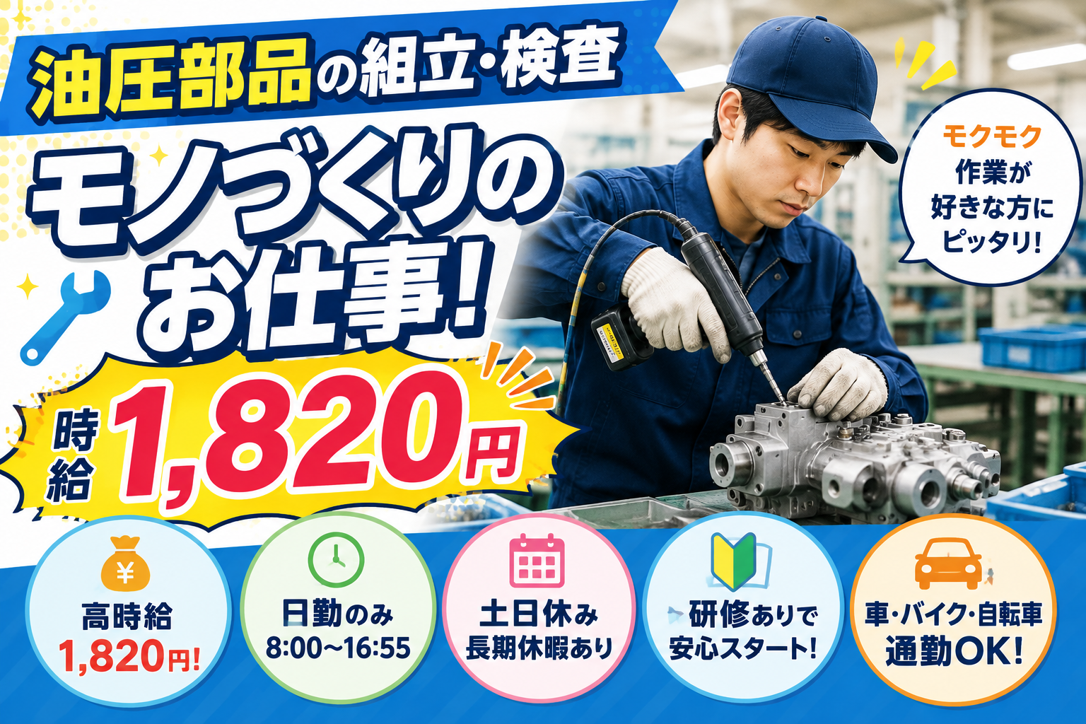 千葉県佐倉市／日勤・土日休み／月30万～／要製造経験／ユニック車の部品組立 イメージ1