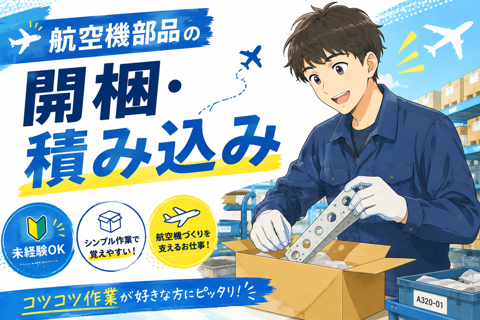 神戸市東灘区／日勤・土日祝休み／時給1500円のもくもく作業／部品の開梱・運搬 イメージ1