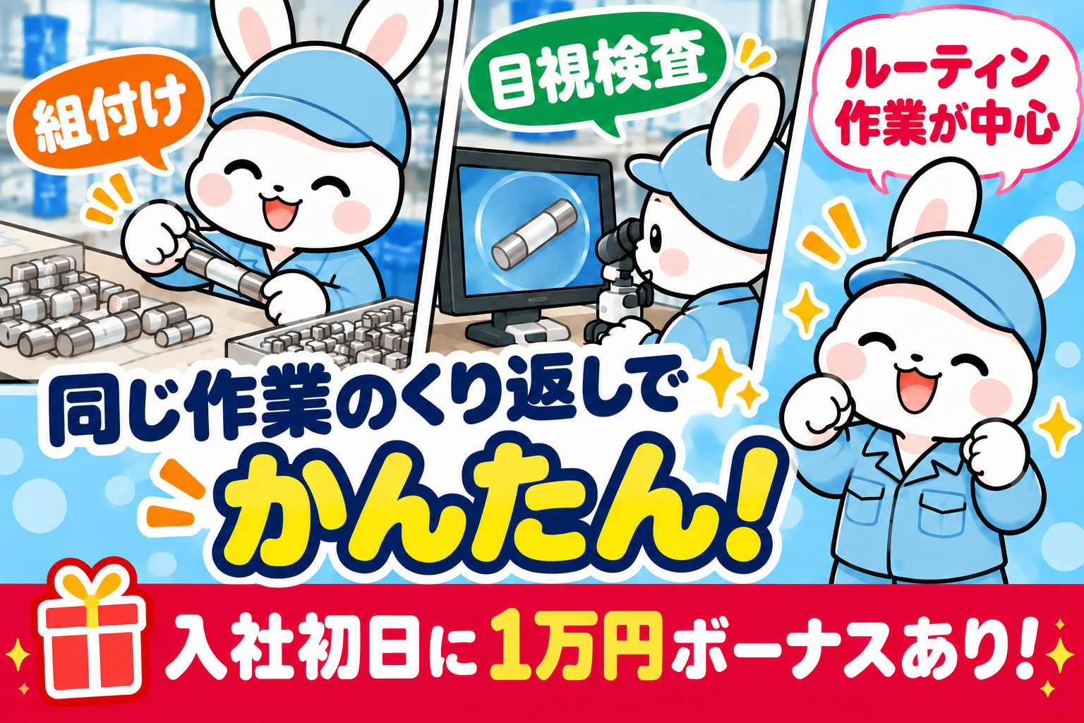 茨城県稲敷郡／深夜給1700円／ヒューズの組付と目視検査／ルーティン作業 イメージ1